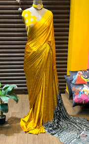 Ajrakh printed semi-pure modal silk saree