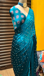 Ajrakh printed semi-pure modal silk saree