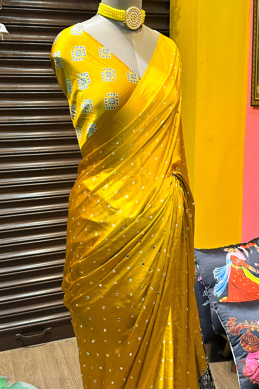 Ajrakh printed semi-pure modal silk saree