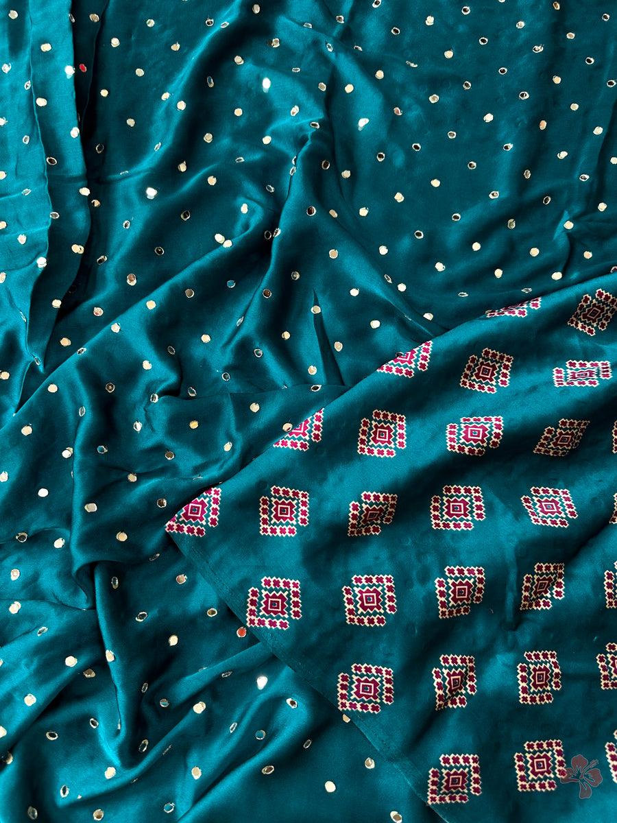 Ajrakh printed semi-pure modal silk saree