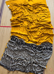 Ajrakh printed semi-pure modal silk saree