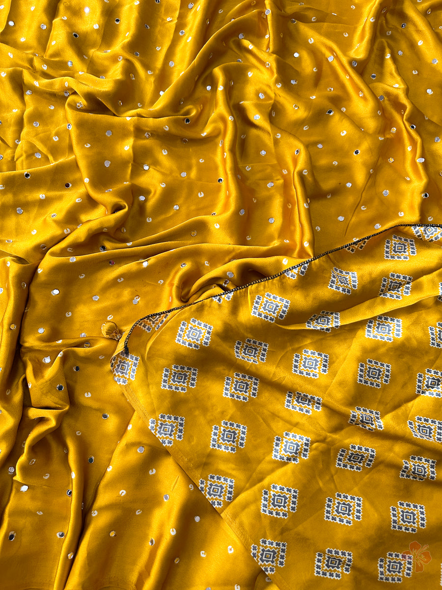 Ajrakh printed semi-pure modal silk saree