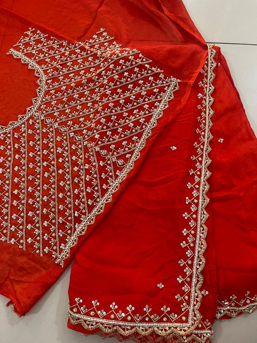 Chinnon handwork saree
