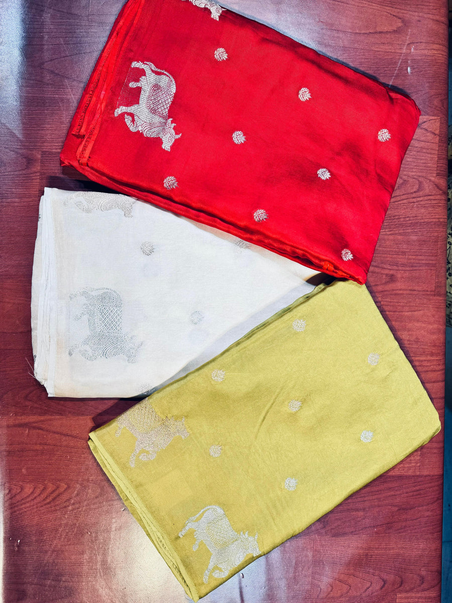 Satin Silk With Cow Border - Anvitha Collections