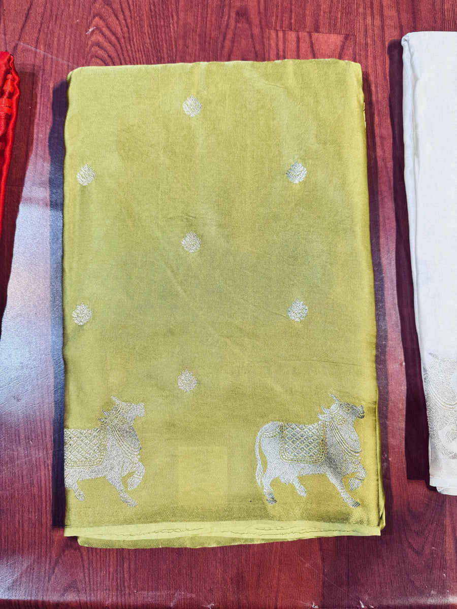 Satin Silk With Cow Border - Anvitha Collections